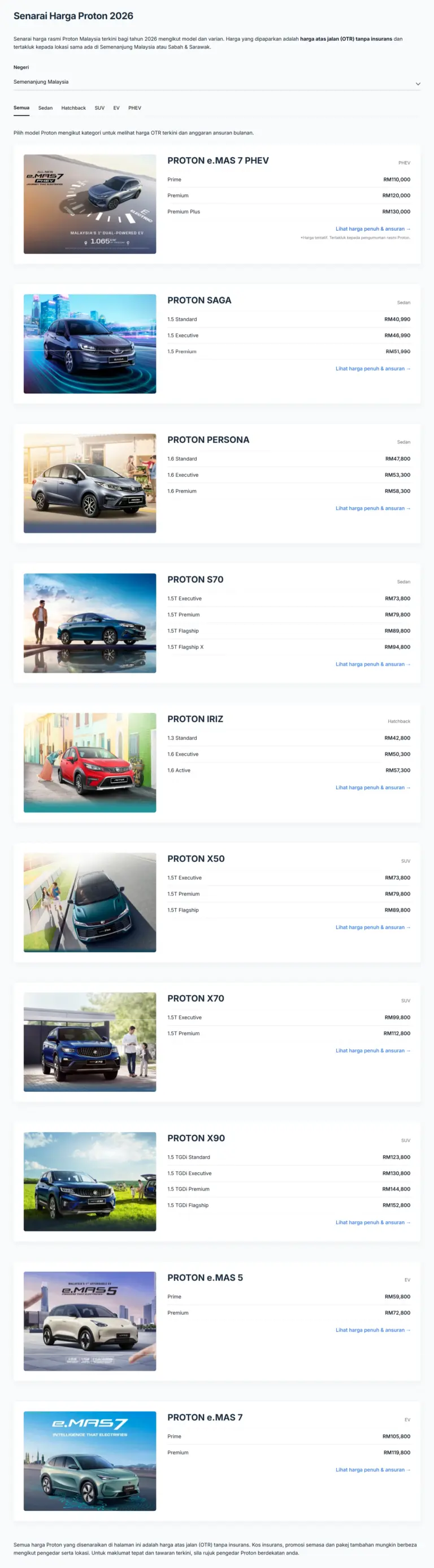 Proton Prices 2026 – Official Price List of All Models in Malaysia