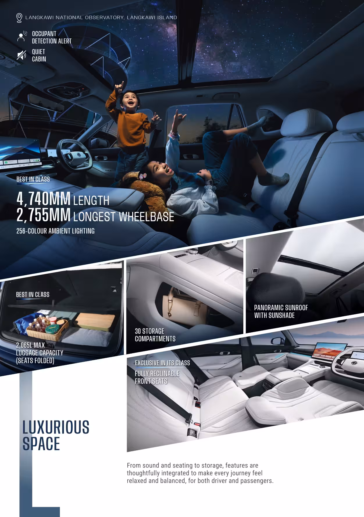Ruang dalaman Proton e.MAS 7 PHEV dengan panoramic sunroof dan ruang bagasi besar